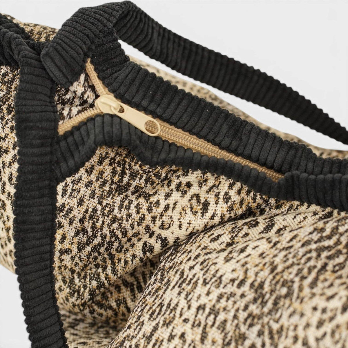 Sac cabas moyen zippé en jacquard léopard – Beige et noir - d’Espagne