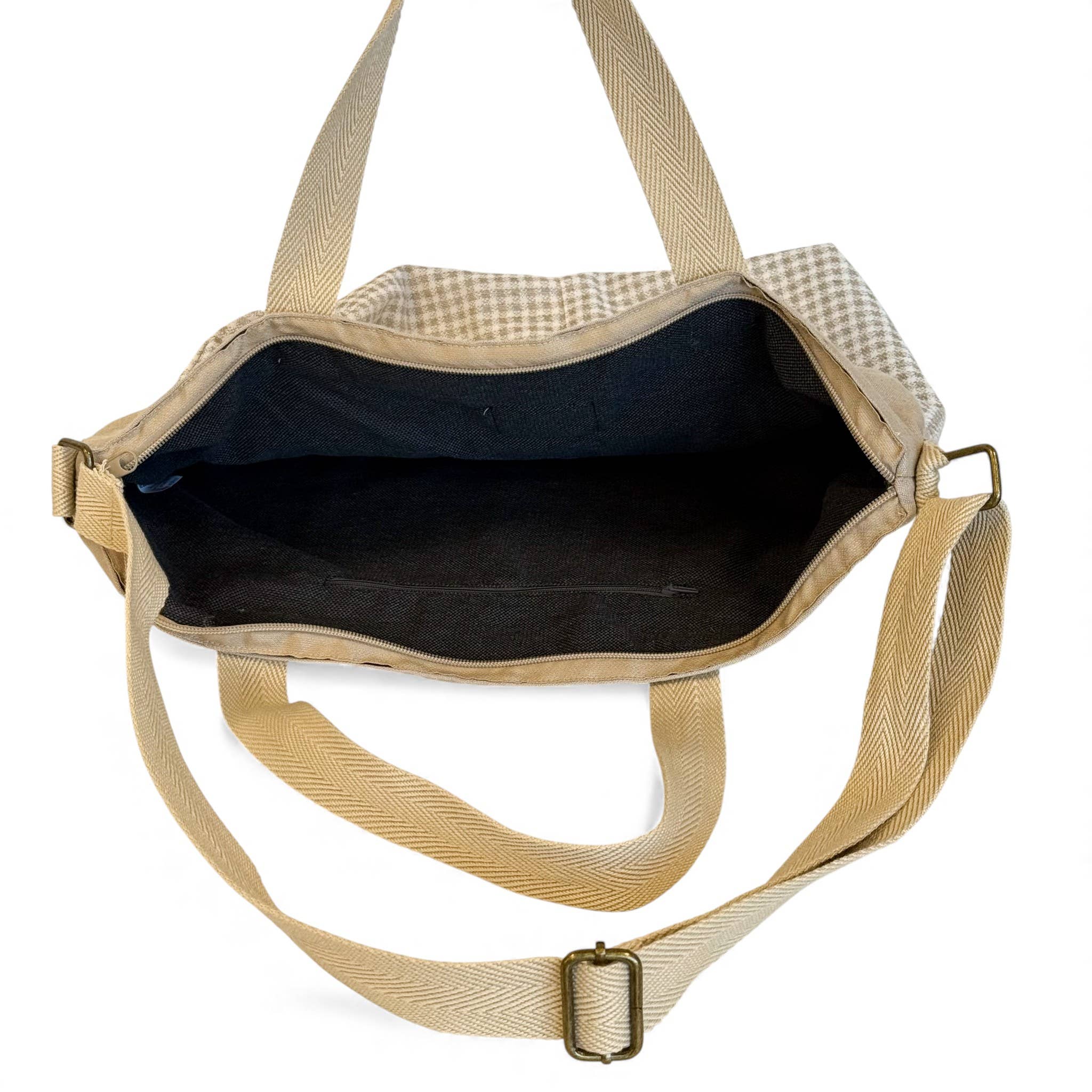 Grand Sac à Main beige à motif Vichy