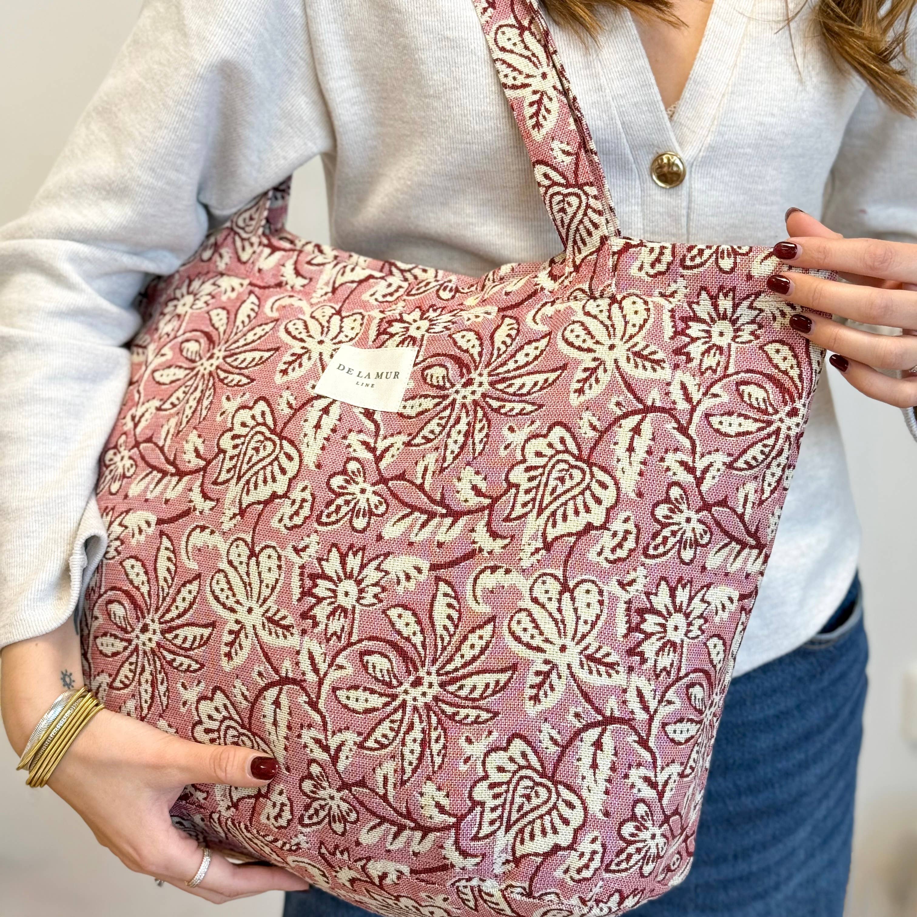 Grand sac zippé rose floral