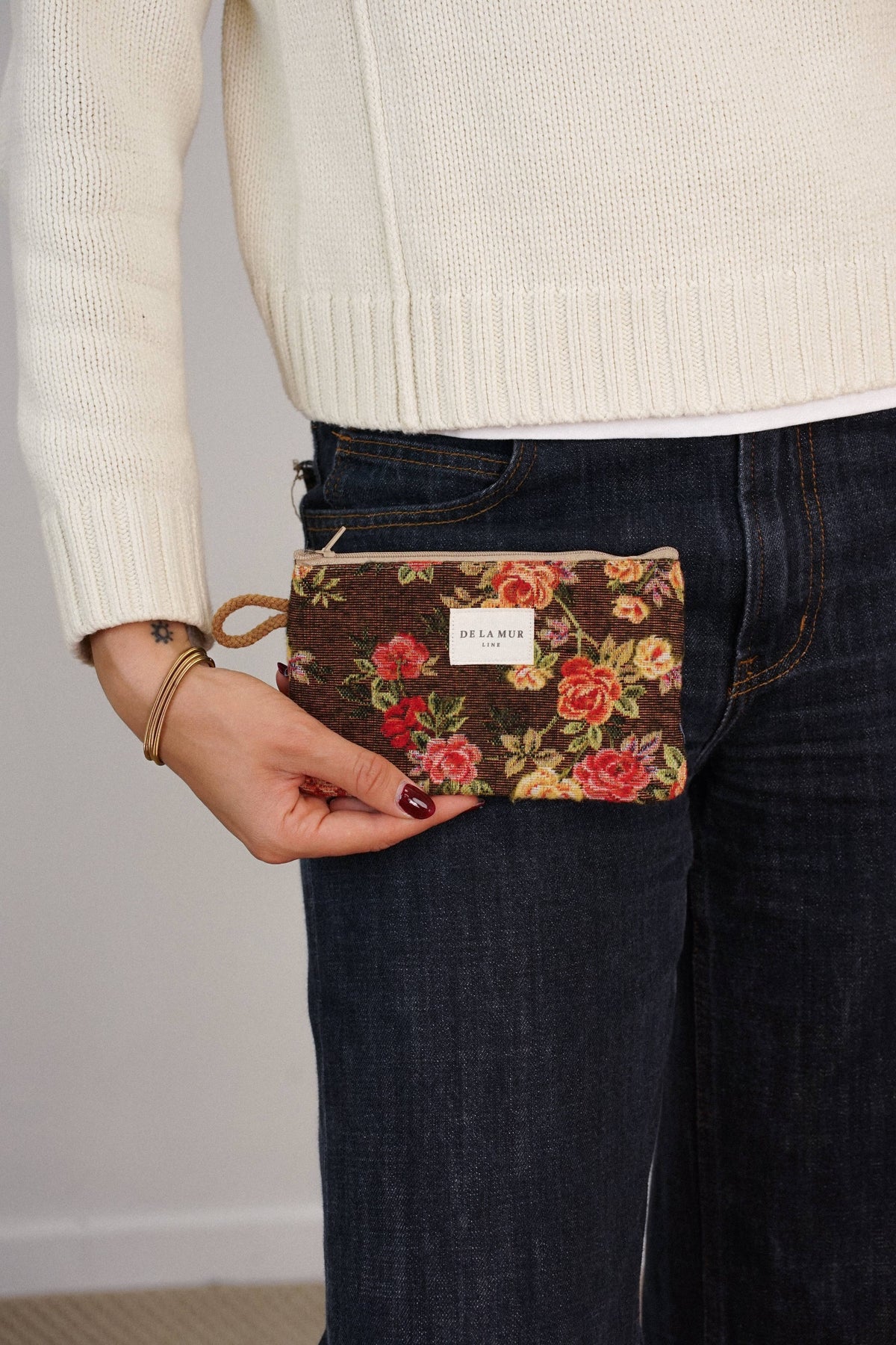 Petite trousse à maquillage floral / porte-monnaie – marron et rouge - d’Espagne