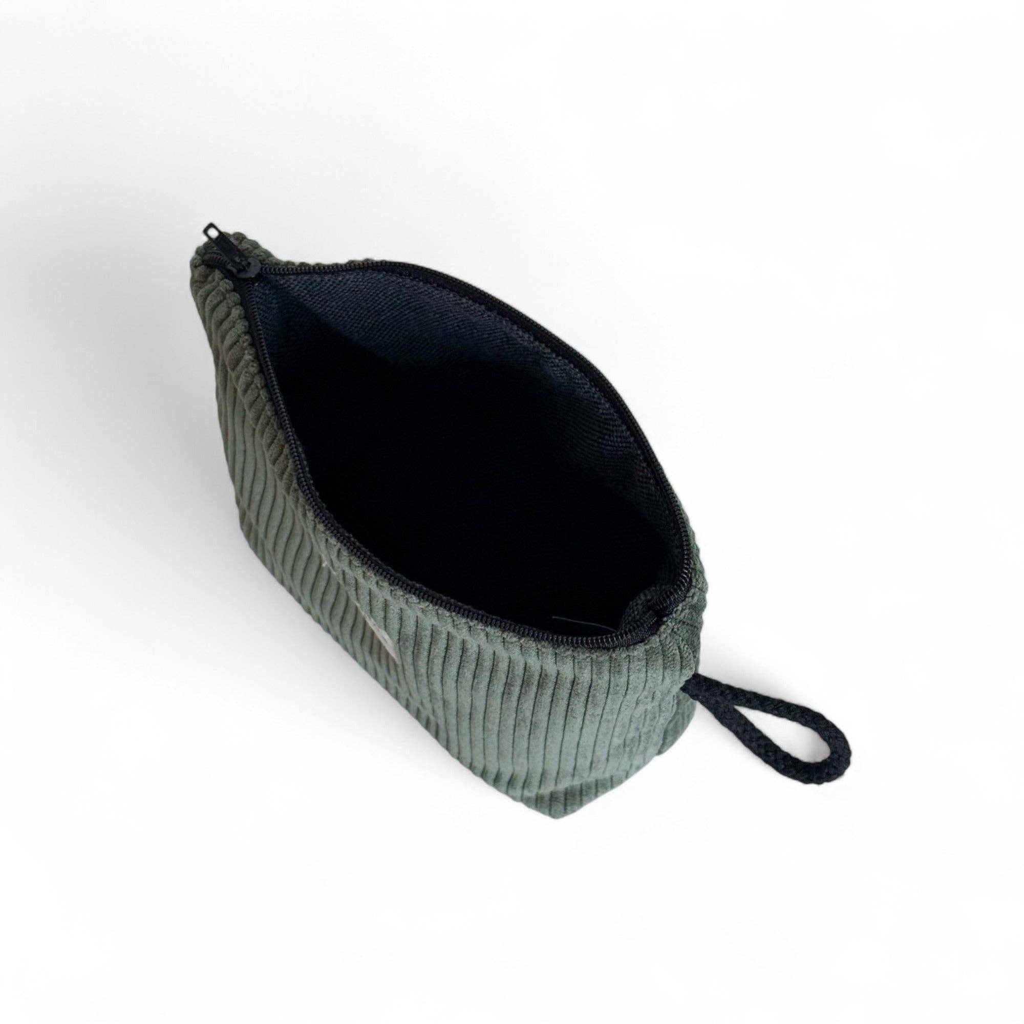 Petite trousse à maquillage en velours côtelé vert- d’Espagne