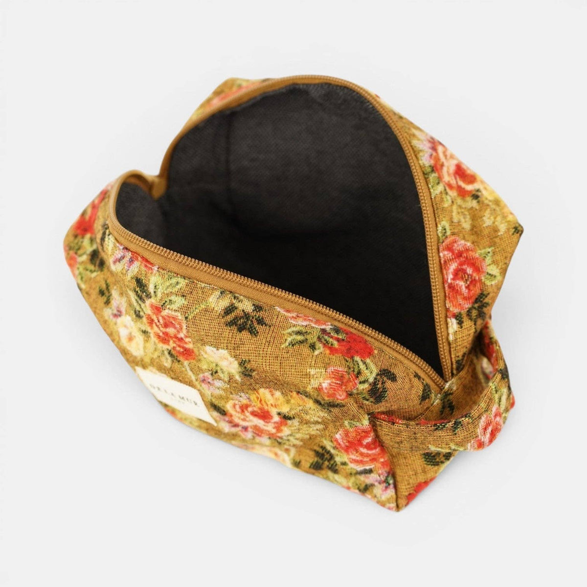 Trousse de maquillage carrée en jacquard floral – moutarde et rouge - d’Espagne
