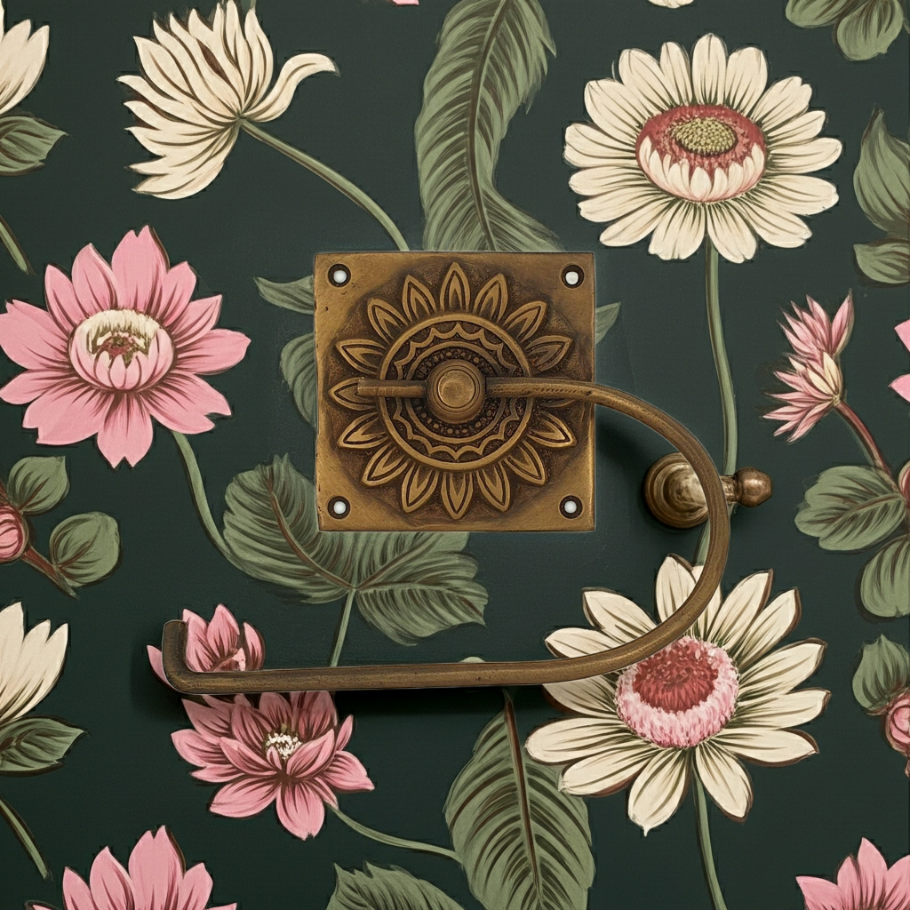 Porte-rouleau Fleur en laiton fini antique de Bali