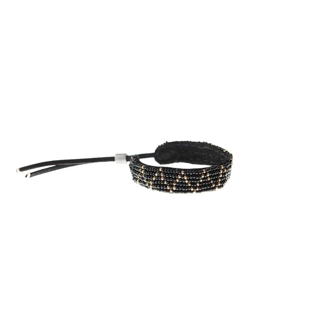 Bracelet en cuir ajustable à motif zigzag – NOIR/OR- Tanzanie