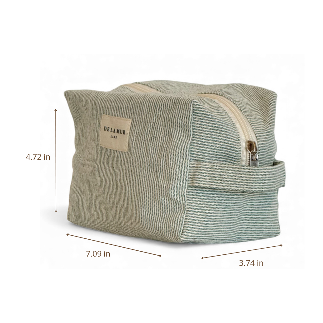Trousse de maquillage carrée rayée bleue