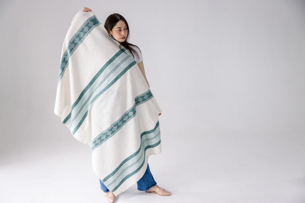 Serviette de plage tissée en coton d'Éthiopie Turquoise