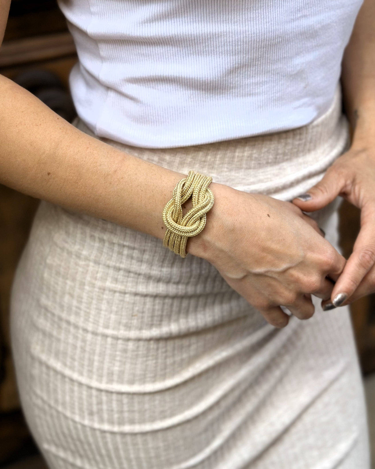 Bracelet large tressé à noeud or -Maroc