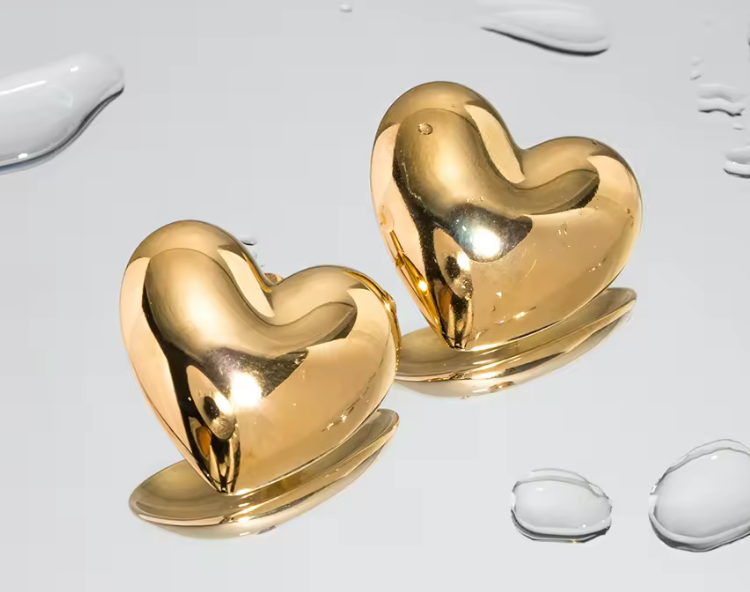 Boucles d'oreilles cœur - Clous d'oreilles gonflés - Acier inoxydable - Canada