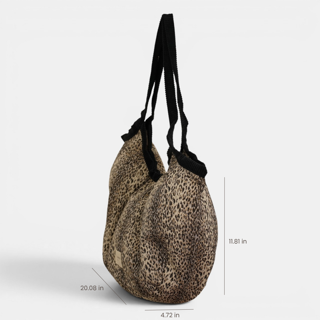 Sac cabas moyen zippé en jacquard léopard – Beige et noir - d’Espagne