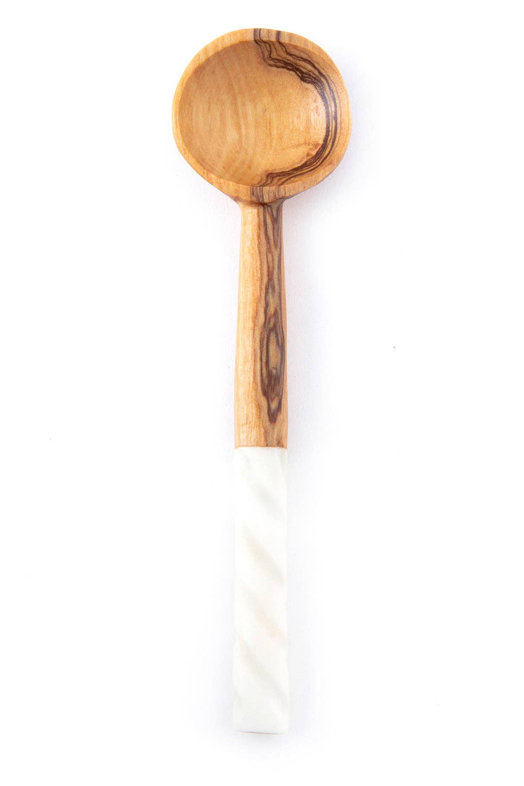 Cuillère à café africaine en bois d'olive sauvage avec poignée en spirale