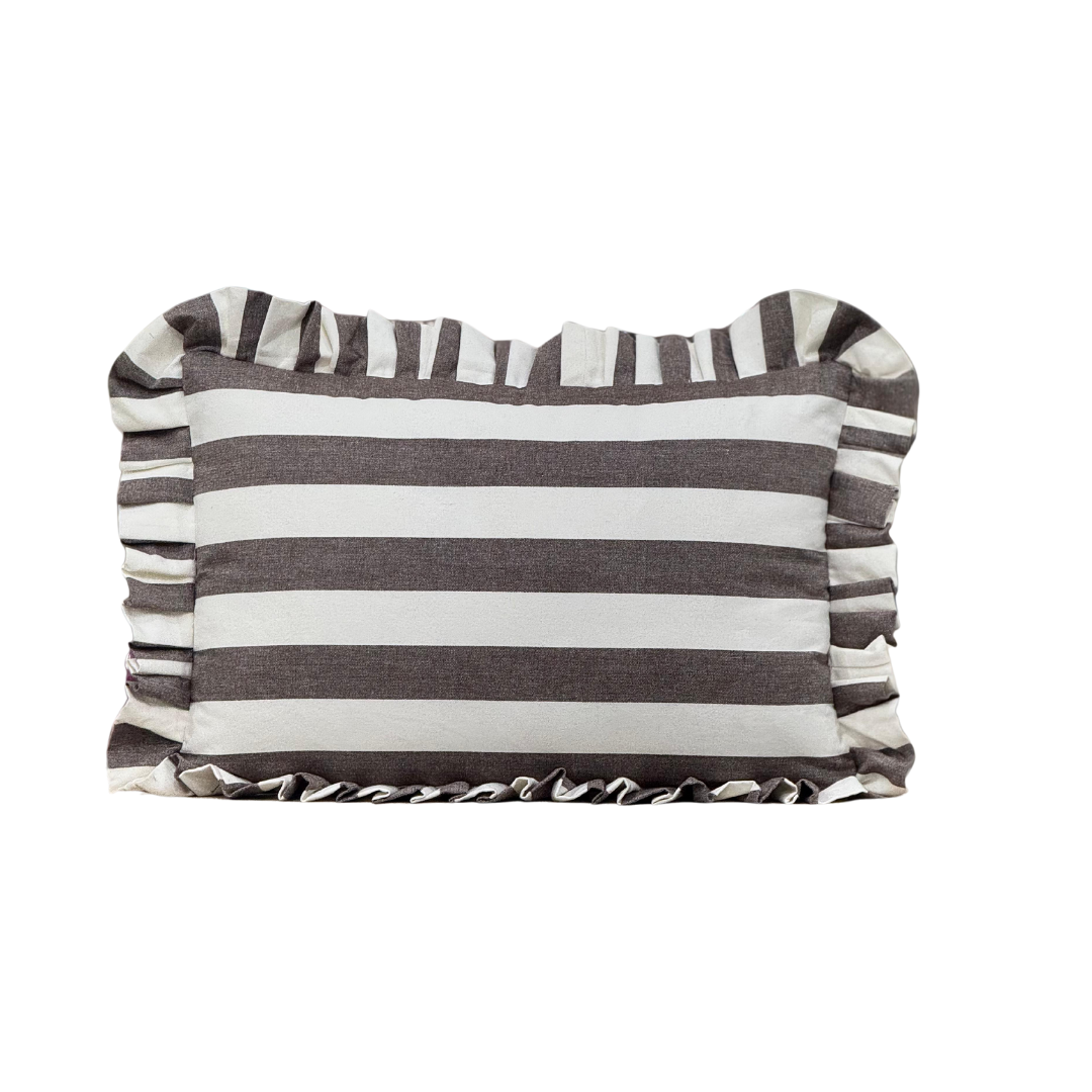 Housse de Coussin Avec Volants À Rayures Larges Rayures Marrons