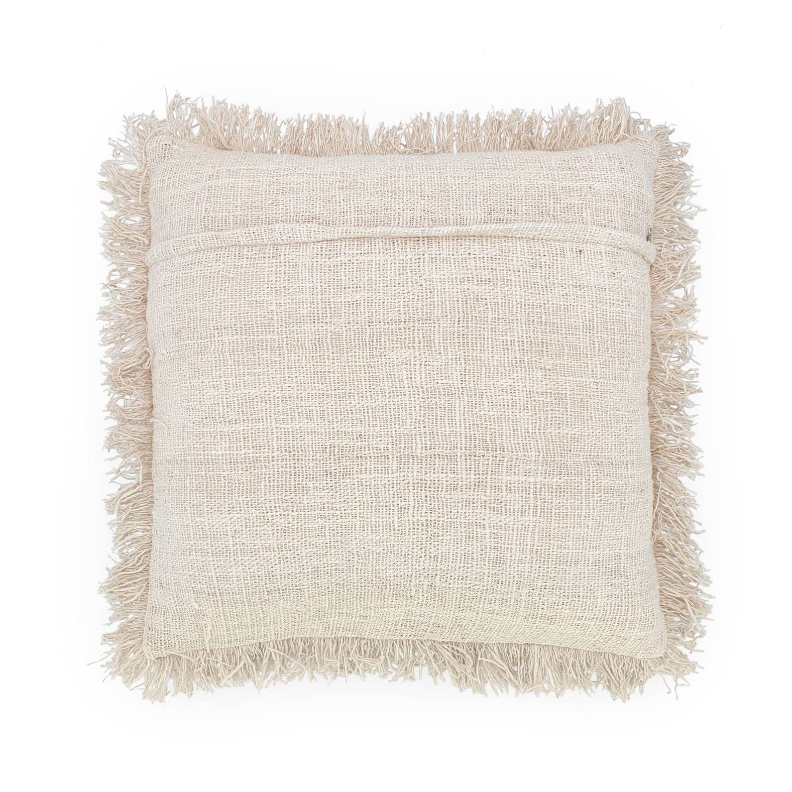 Housse de coussin en coton brodé blanc avec franges de Bali