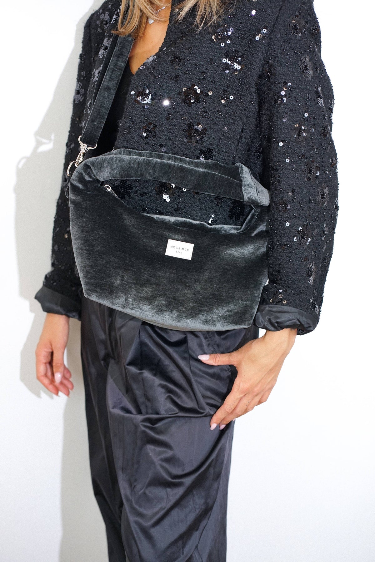 Sac de soirée moyen en velours – Noir-d’Espagne