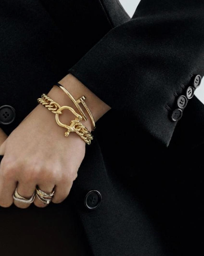 Bracelet cubain en acier avec mousqueton mors de cheval - Canada