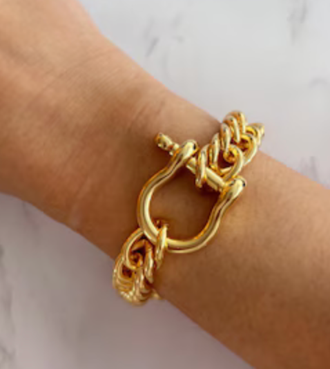 Bracelet cubain en acier avec mousqueton mors de cheval - Canada