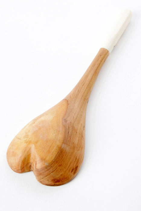 KENYA: Cuillère de cuisson cœur en bois d'olivier sauvage avec poignée zigzag