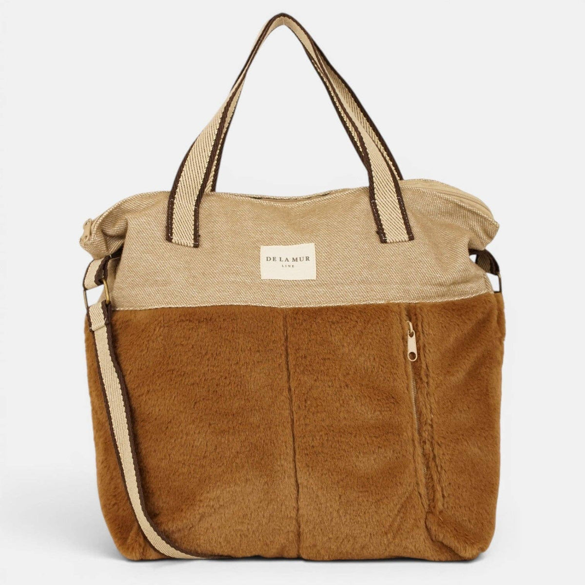 Grand sac à main en fausse fourrure – camel- d’Espagne