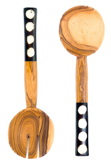 KENYA: Couverts à salade Bold Polka Dot en bois d'olivier