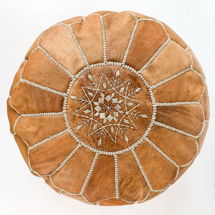 MAROC: Pouf rond en cuir marocain « Tan » (non rembourré)