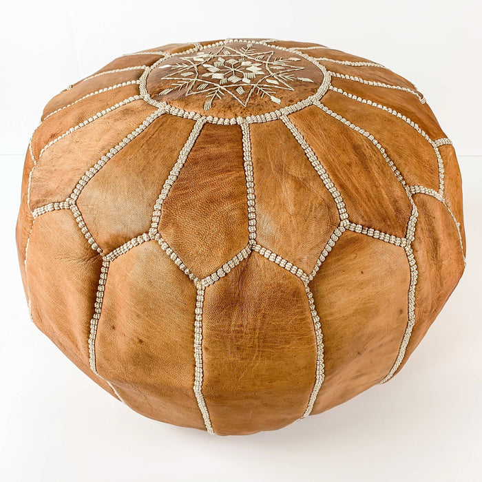 MAROC: Pouf rond en cuir marocain « Tan » (non rembourré)