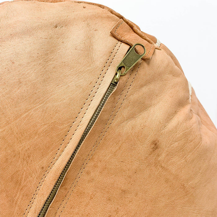 MAROC: Pouf rond en cuir marocain « Tan » (non rembourré)