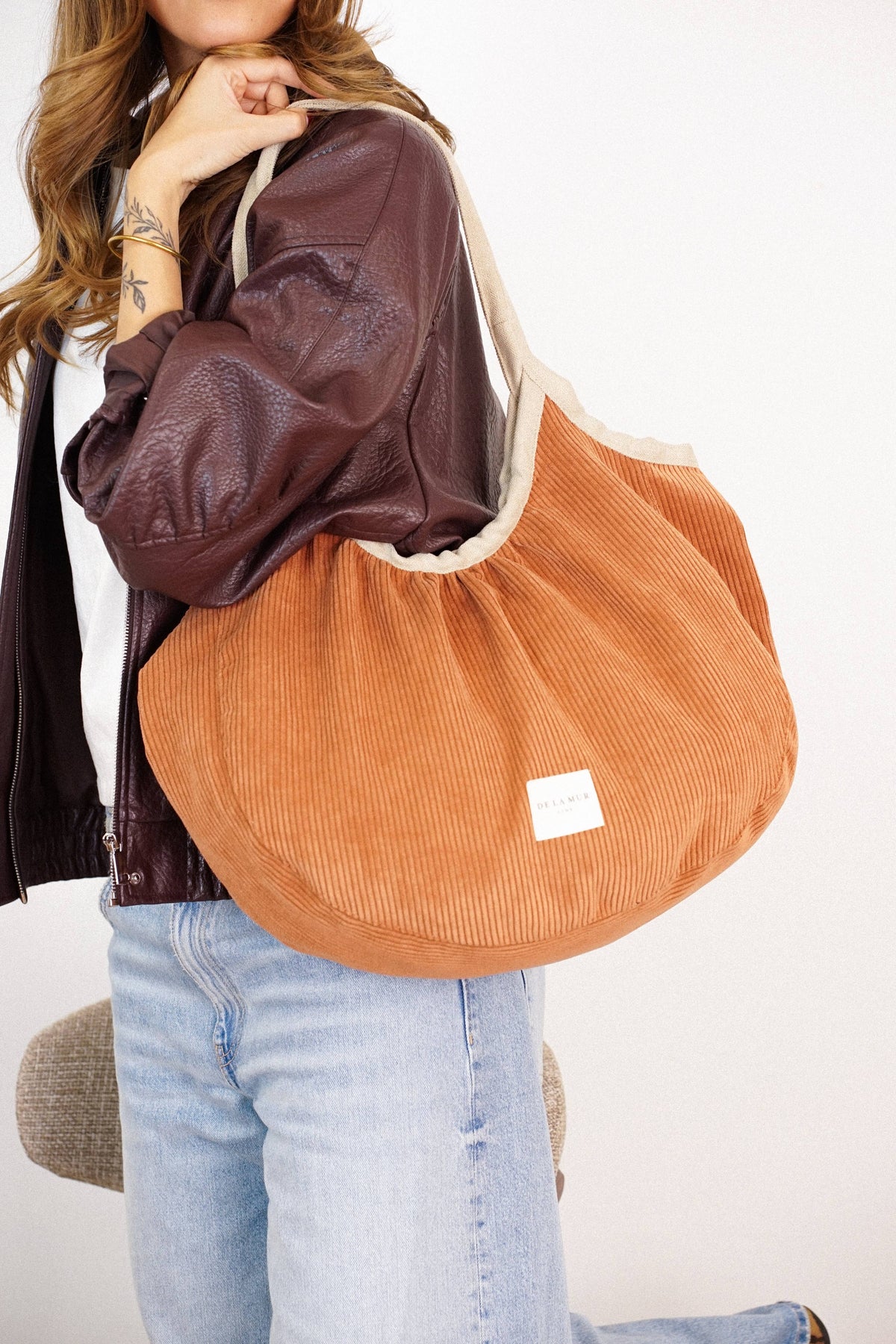 Sac fourre-tout moyen zippé en velours côtelé – Terracotta - d’Espagne
