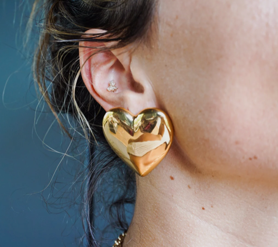 Boucles d'oreilles cœur - Clous d'oreilles gonflés - Acier inoxydable - Canada