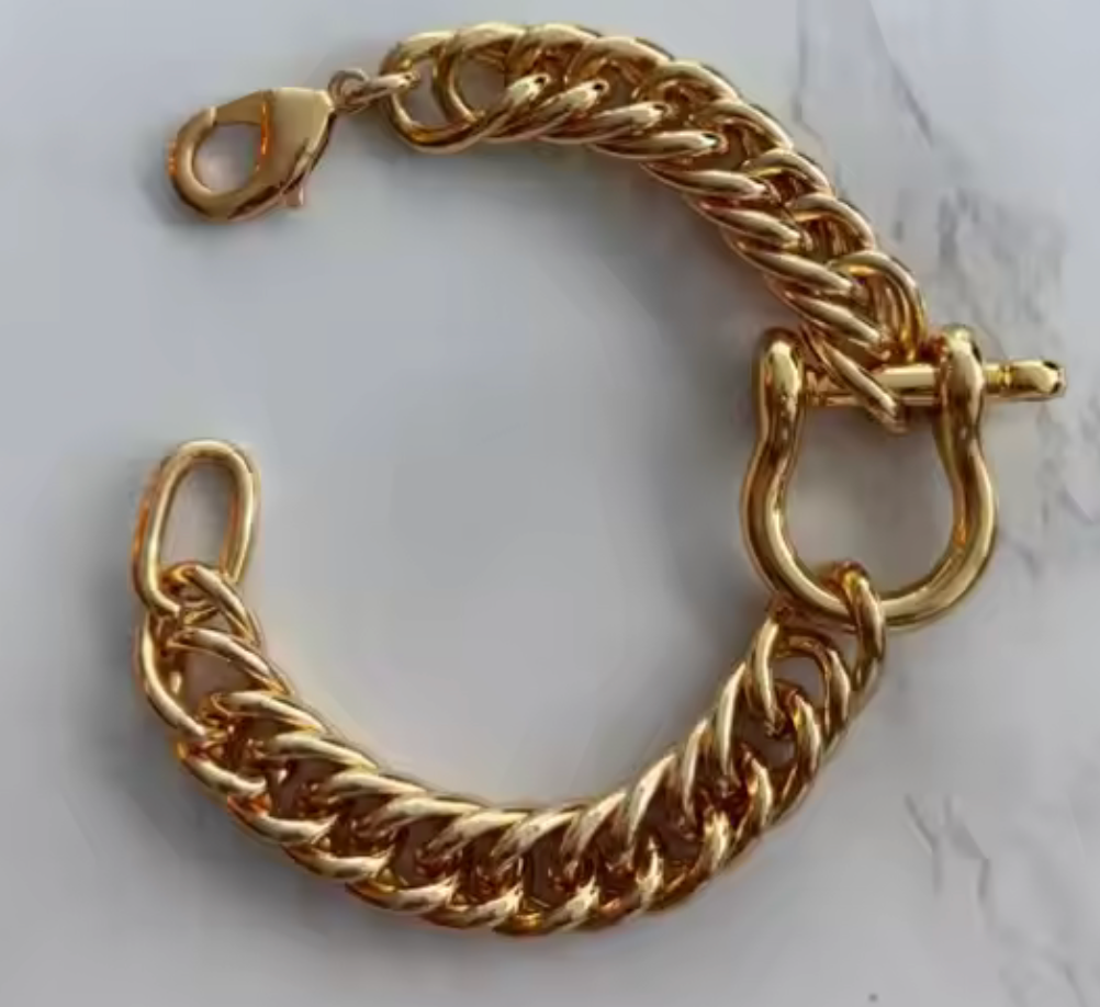 Bracelet cubain en acier avec mousqueton mors de cheval - Canada