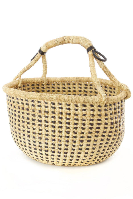 GHANA: Panier Bolga à carreaux bleu nuit et naturel