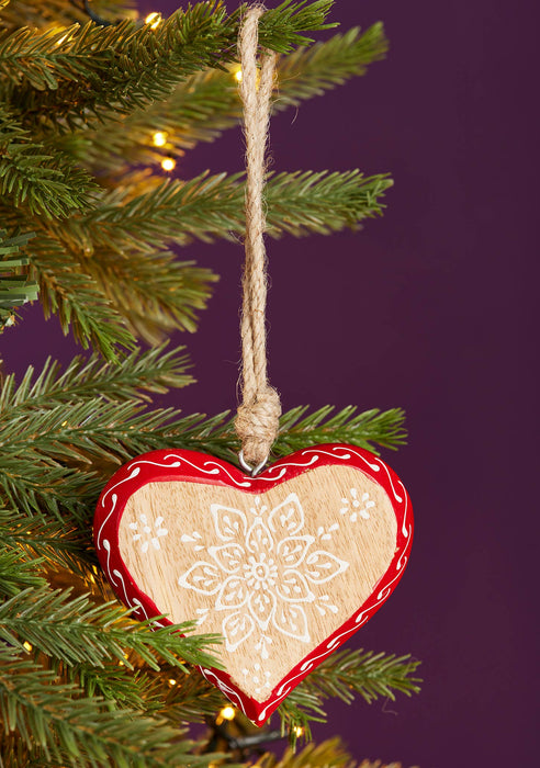 Cœur en bois de manguier peint à la main, petit