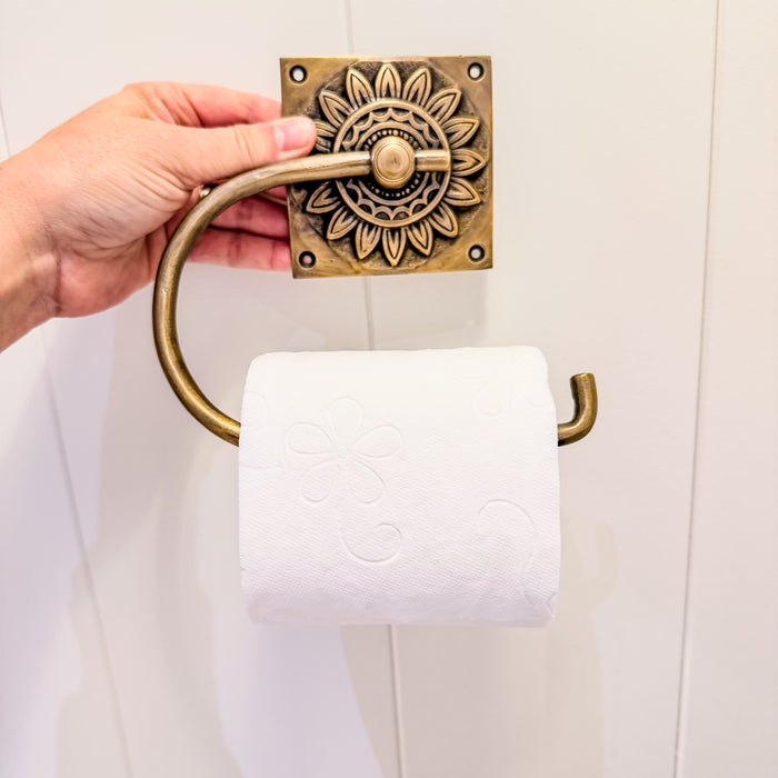 Porte-rouleau Fleur en laiton fini antique de Bali