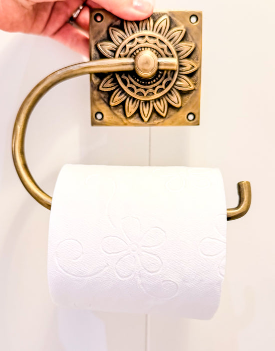 Porte-rouleau Fleur en laiton fini antique de Bali