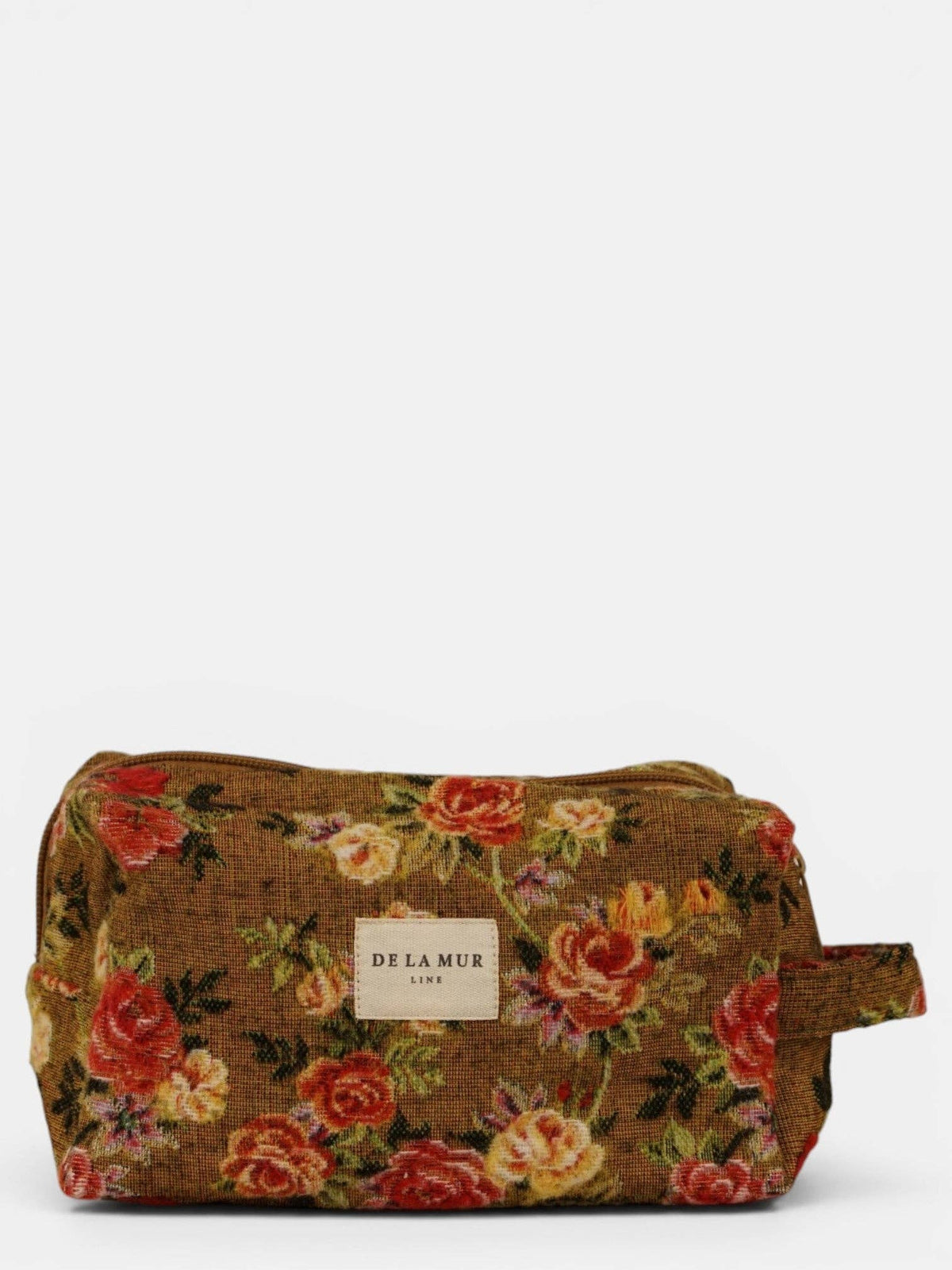 Trousse de maquillage carrée en jacquard floral – moutarde et rouge - d’Espagne