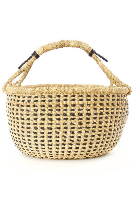 GHANA: Panier Bolga à carreaux bleu nuit et naturel