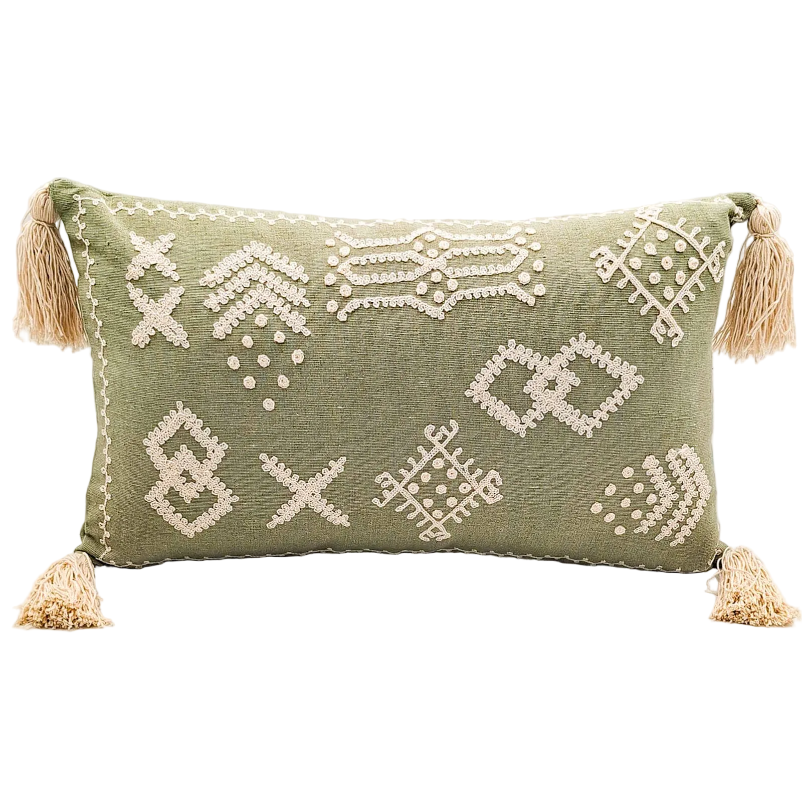 Housse de coussin Broderie Tribale Vert Doux de Bali