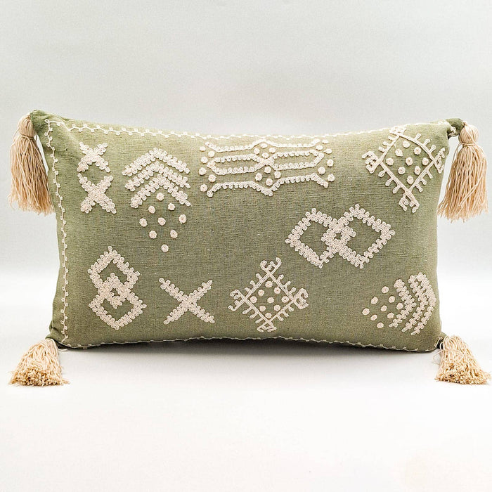 Soft Green Tribal Embroidery Cushion Cover
