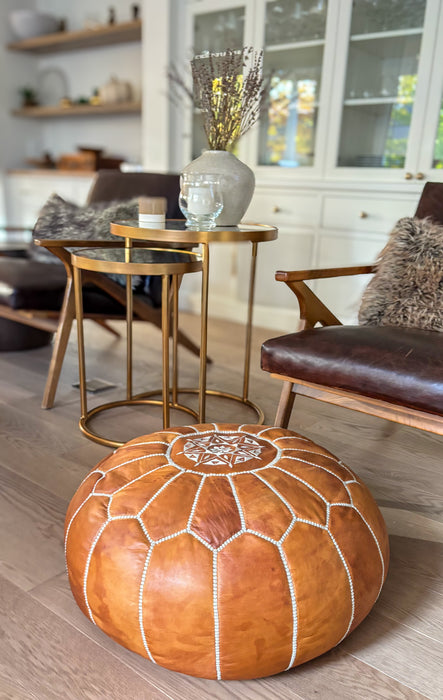 MAROC: Pouf rond en cuir marocain « Tan » (non rembourré)