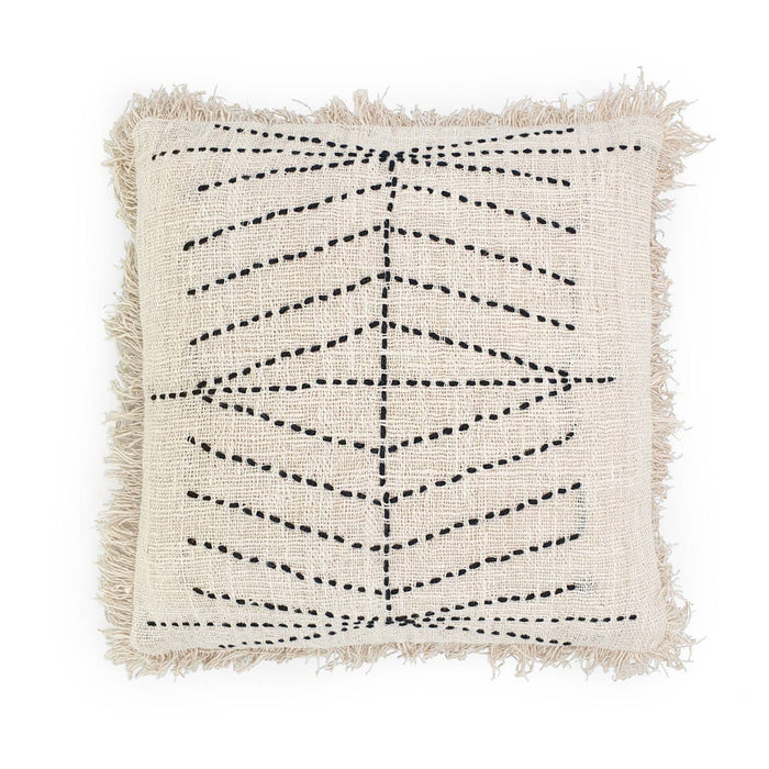 White embroidered cotton cushion cover with fringes 50x50