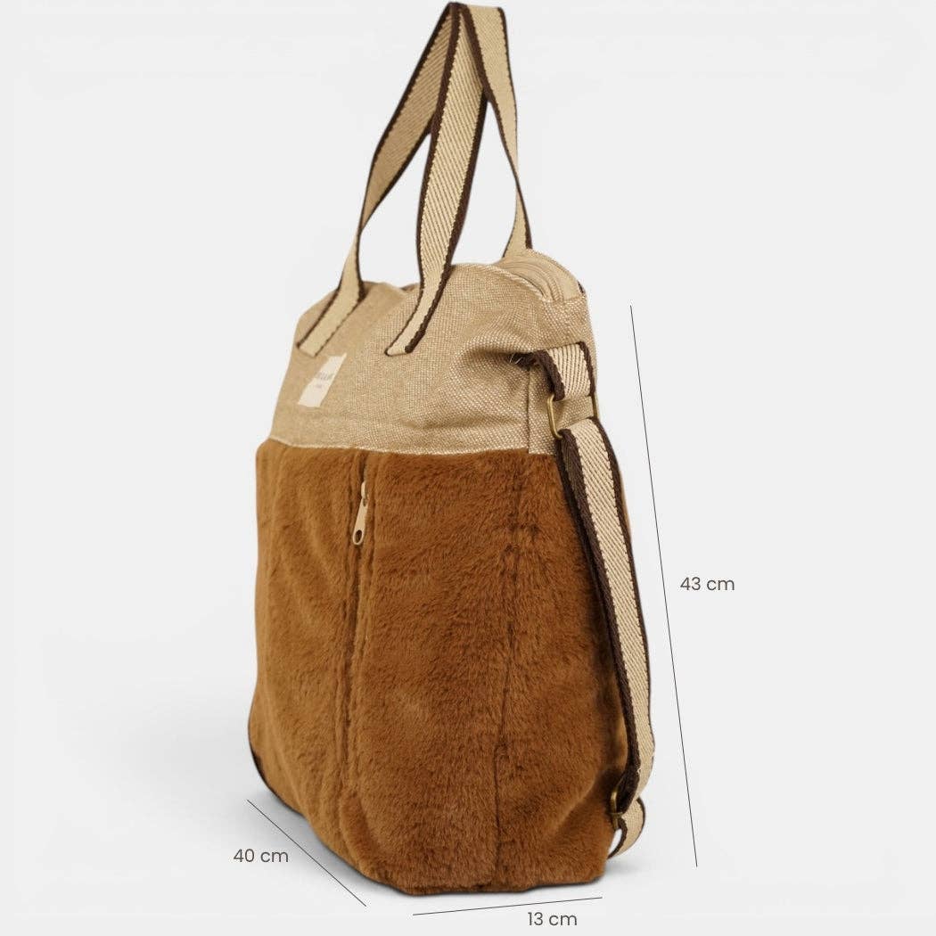 Grand sac à main en fausse fourrure – camel- d’Espagne