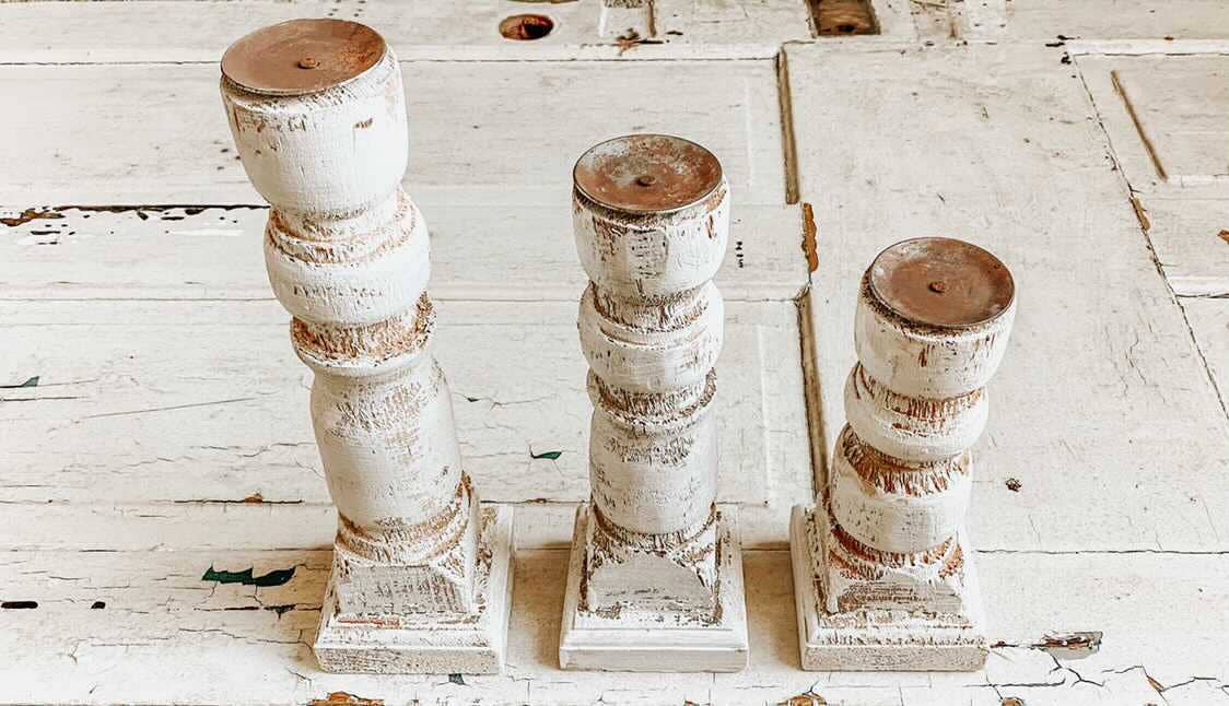Bougeoir en bois, ensemble de 3 pièces, fait main au Mexique