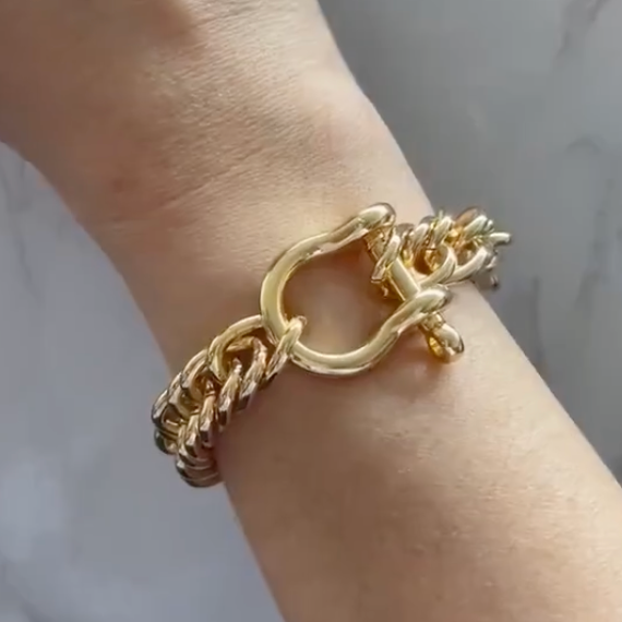 Bracelet cubain en acier avec mousqueton mors de cheval - Canada