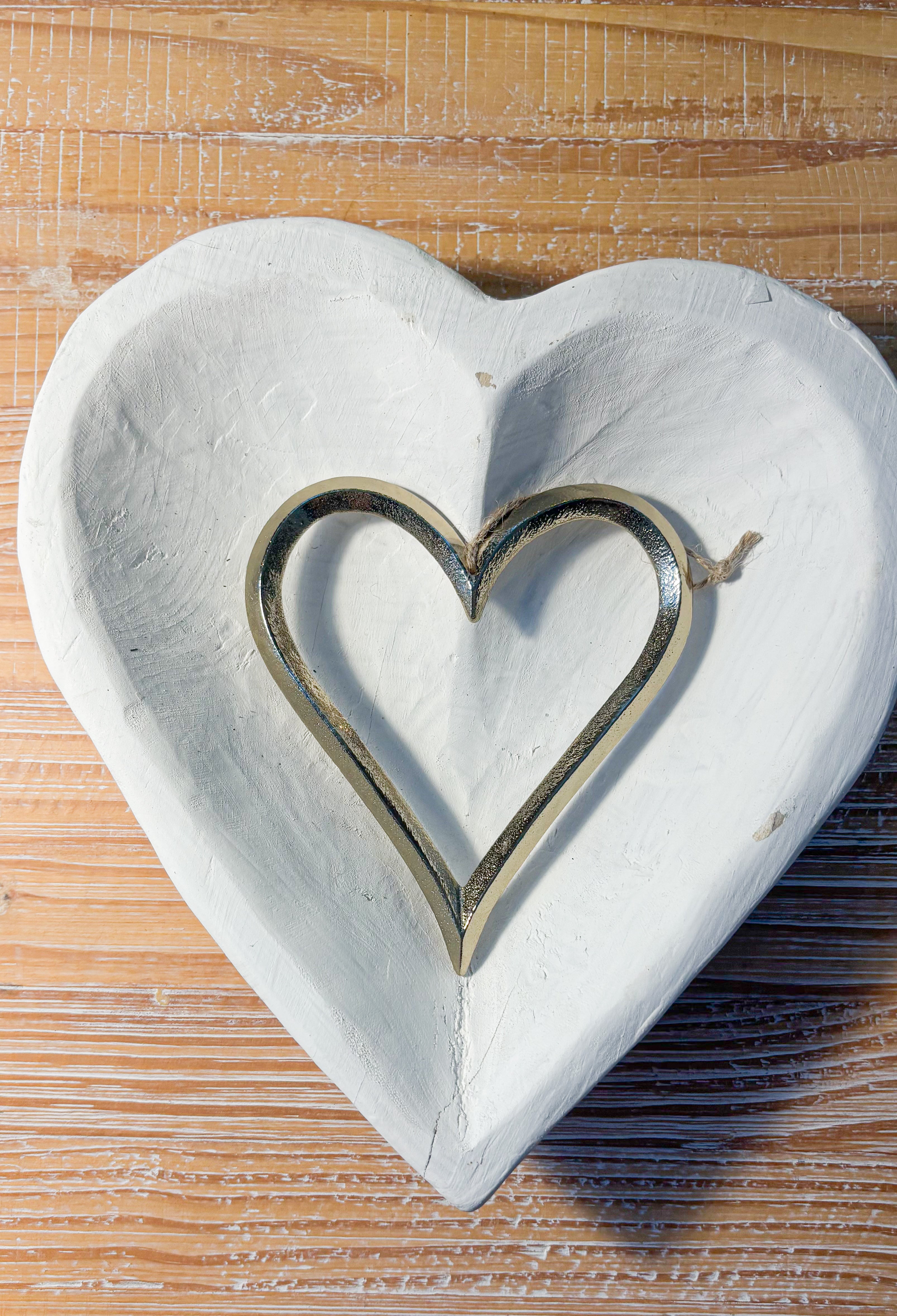 Mexico: Small heart-shaped bowl, white, handmade, farmhouse decor #B