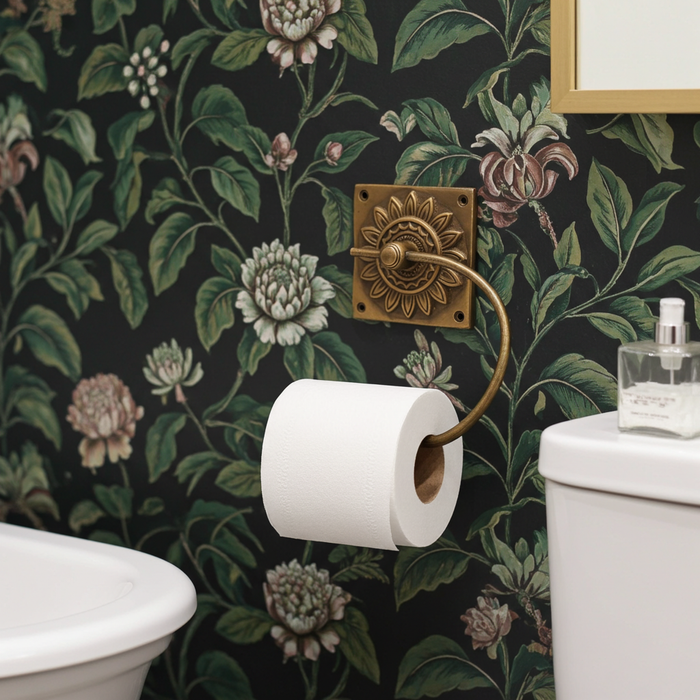 Porte-rouleau Fleur en laiton fini antique de Bali