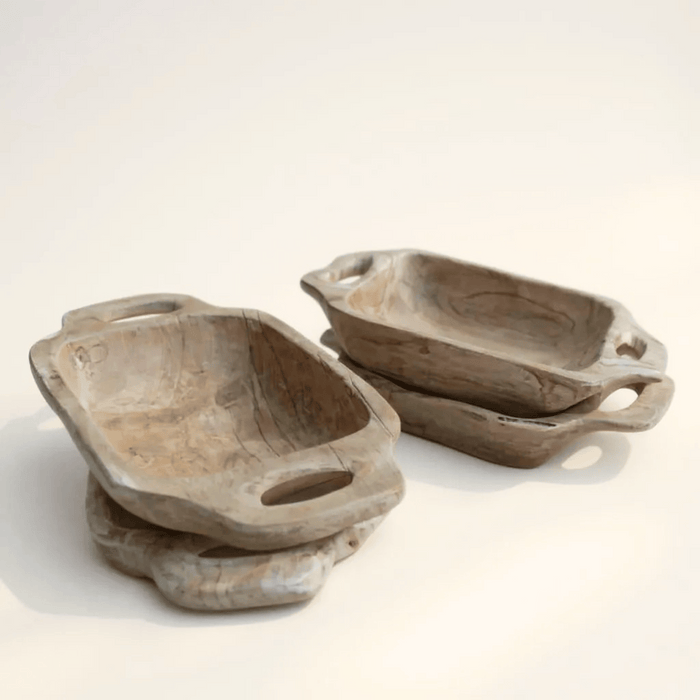 Grand bol en bois ancien avec poignées - *livraison seulement*