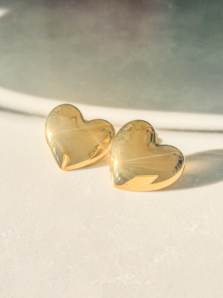 Boucles d'oreilles cœur - Clous d'oreilles gonflés - Acier inoxydable - Canada