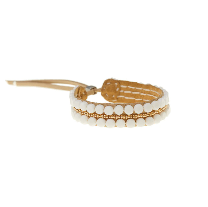 Adjustable leather bracelet – WHITE/GOLD