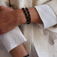 Double wrap bracelet XS with 3-point triangle pattern – BLACK
