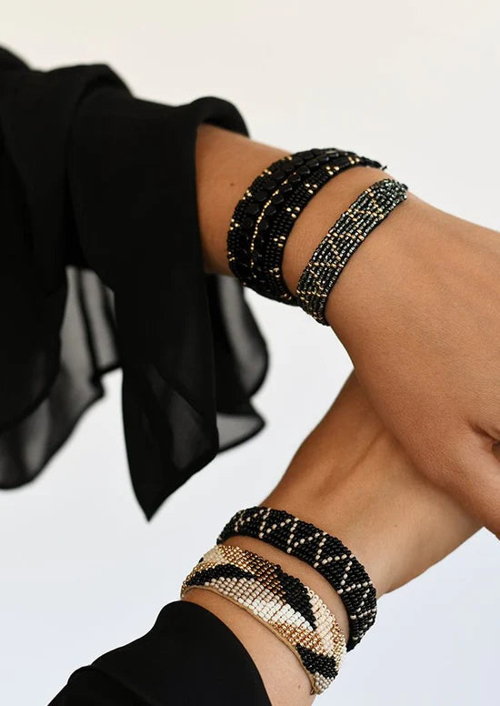 Moyenne manchette en cuir à trois points et ligne dorée – NOIR/OR - Tanzanie