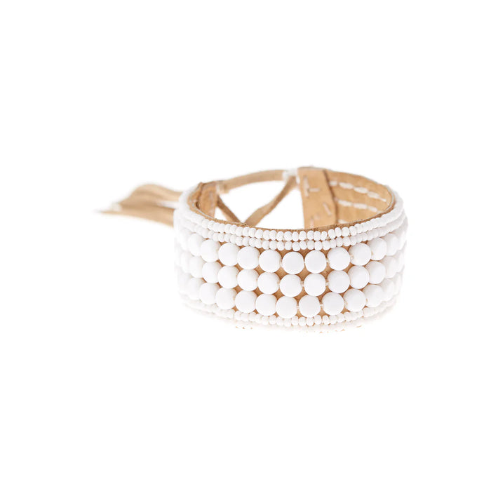 Manchette étroite en cuir à rayures multiples – BLANC