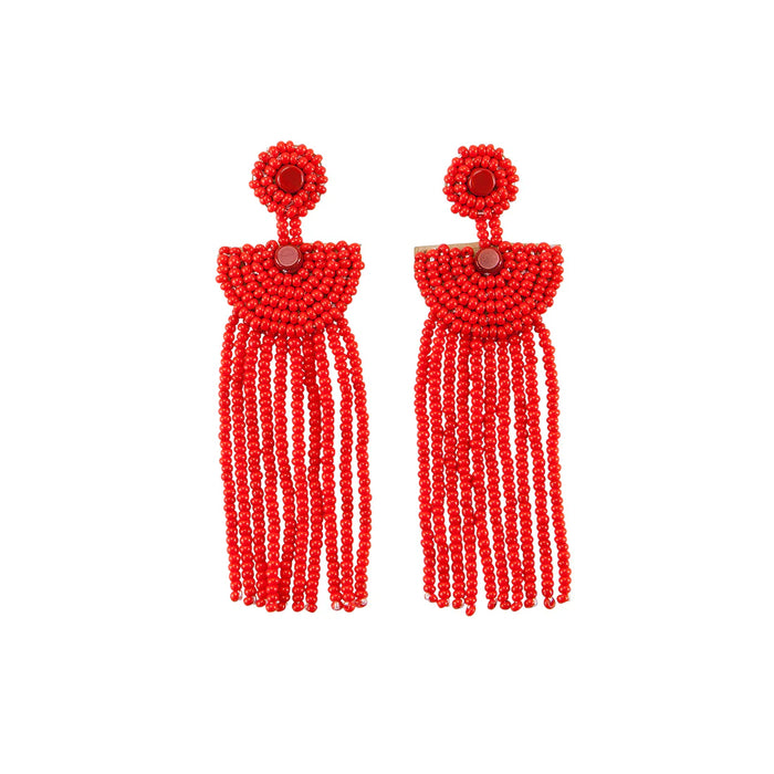 Boucles d'oreilles pendante avec disque en perle rouge de Tanzanie